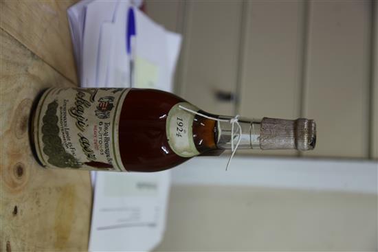 A half litre bottle of 1924 Zimmerman Tokaji Aszu 6 Puttonyos (level base of neck).